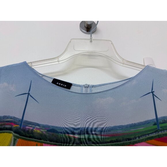 Akris Tulip Farm Flower Field Tank Top Silk Stripe Rainbow Floral Blouse 12 - Picture 4 of 13